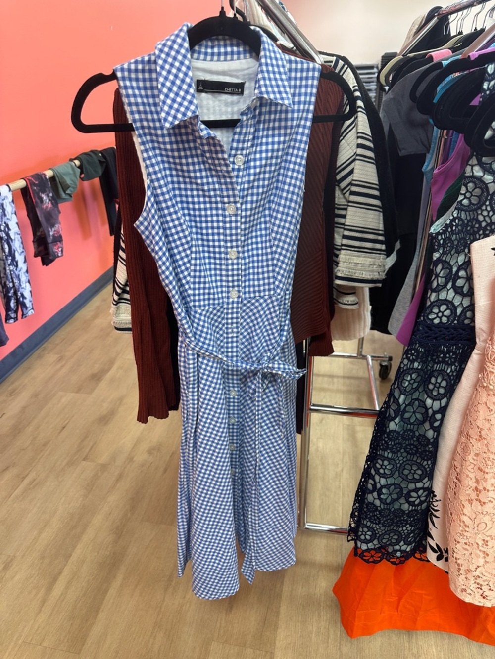 Chetta B Blue and White Gingham Shirt Dress